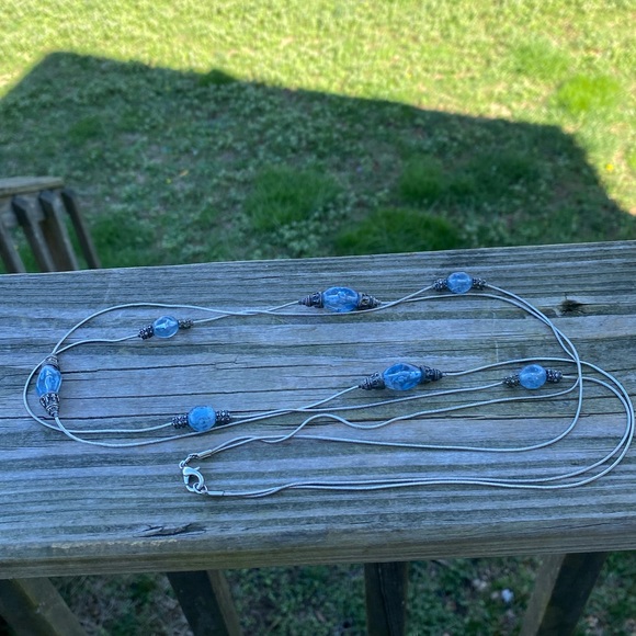 Long double strand necklace light blue beaded lantern look beads - Picture 6 of 9